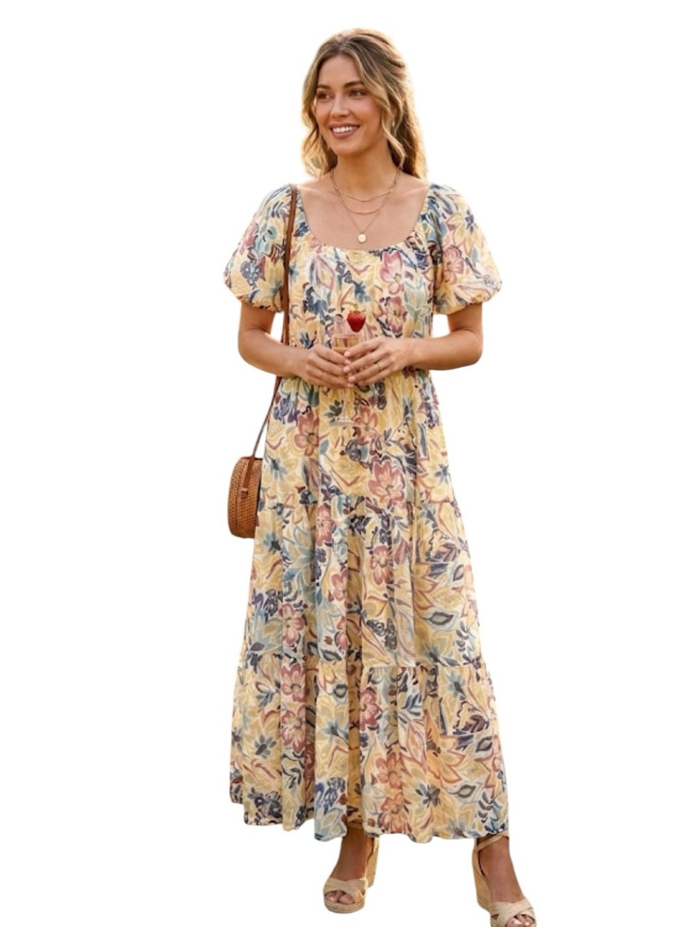 Patrons of Peace Floral Tiered Cottagecore Romantic Maxi Dress Sz M